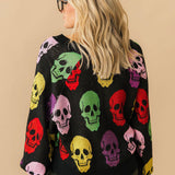 Black Multi Skull Button Rhinestone Cardigan | Queen Of Sparkles