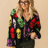 Black Multi Skull Button Rhinestone Cardigan | Queen Of Sparkles