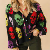 Black Multi Skull Button Rhinestone Cardigan | Queen Of Sparkles