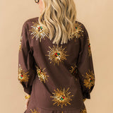 Brown Sunburst Button Up Cotton Ruffle Dress | Queen Of Sparkles