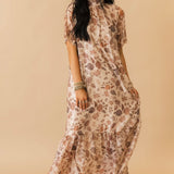 Sheer Overlay Floral Maxi Dress | Taupe