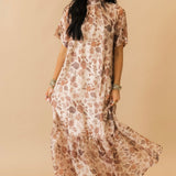 Sheer Overlay Floral Maxi Dress | Taupe