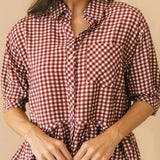 Bailey Gingham Button Top | Red Bean