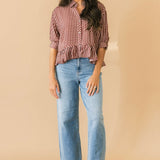 Bailey Gingham Button Top | Red Bean