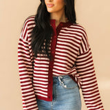 Fall Feels Stripe Cardigan | Wine Pink