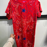 Red, White & Blue Groovy Star Midi Tee Dress | Queen Of Sparkles