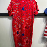 Red, White & Blue Groovy Star Midi Tee Dress | Queen Of Sparkles