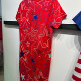 Red, White & Blue Groovy Star Midi Tee Dress | Queen Of Sparkles