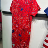 Red, White & Blue Groovy Star Midi Tee Dress | Queen Of Sparkles