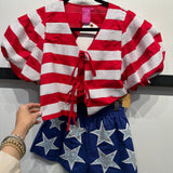 Red & White Stripe Cotton Poof Sleeve Tie Top | Queen Of Sparkles