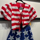 Red & White Stripe Cotton Poof Sleeve Tie Top | Queen Of Sparkles