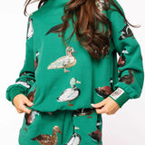 Dark Green Duck Mock Neck Sweatshirt | Queen Of Sparkles