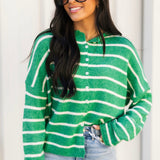 Cabana Stripe Piper Cardigan | Kelly Green