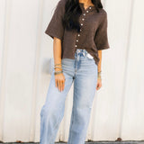 Anika Pointelle Cardigan | Brown