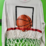 White Basketball Net Fringe Sweater