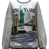 Grey New York Statue Of Liberty & Bridge Sweatshirt | Queen Of Sparkles