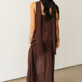 Daliah Maxi Dress W Scarf | Chocolate