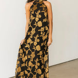 Floral Halter Maxi Dress | Brown Gold