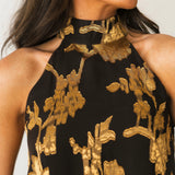 Floral Halter Maxi Dress | Brown Gold