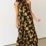 Floral Halter Maxi Dress | Brown Gold