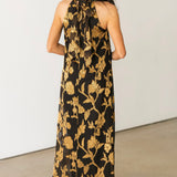 Floral Halter Maxi Dress | Brown Gold