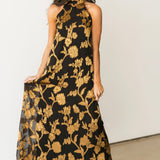 Floral Halter Maxi Dress | Brown Gold