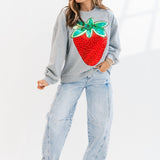 Grey Metallic Strawberry Sweatshirt | Queen Of Sparkles