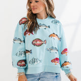 Light Blue Fish Sweatshirt | Queen Of Sparkles