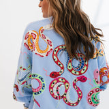 Light Blue Multi Snake Sweatshirt | Queen Of Sparkles