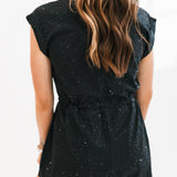 Black Rhinestone Zip Up Romper | Queen Of Sparkles