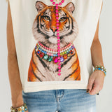 Tiger Rhinestone Collar Muscle Tee