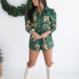 Green Plaid Bow Romper