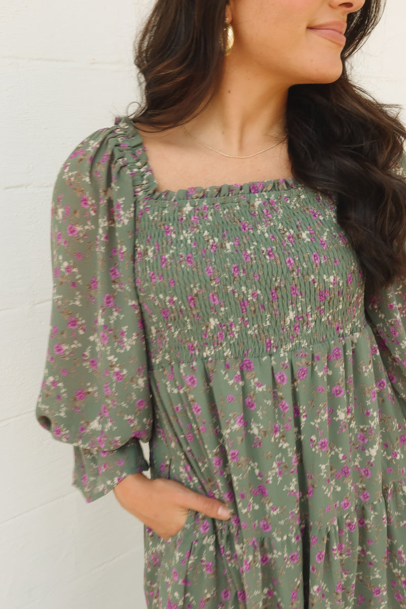 JUST MAYBE FLORAL MIDI | SAGE