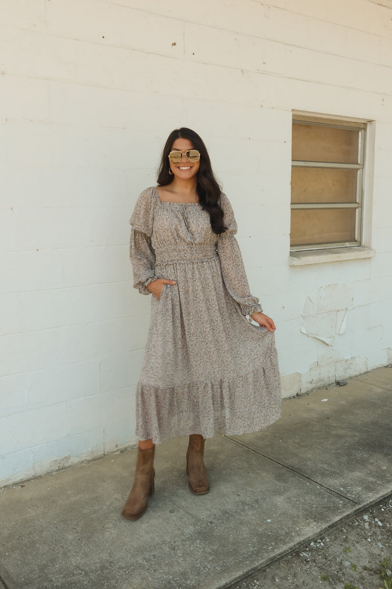 GOODBYE STREET FLORAL MIDI | TAUPE