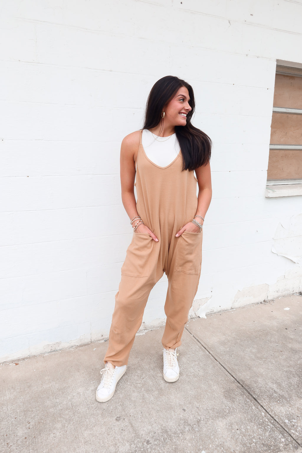 LOVING AGAIN JUMPSUIT | TAN