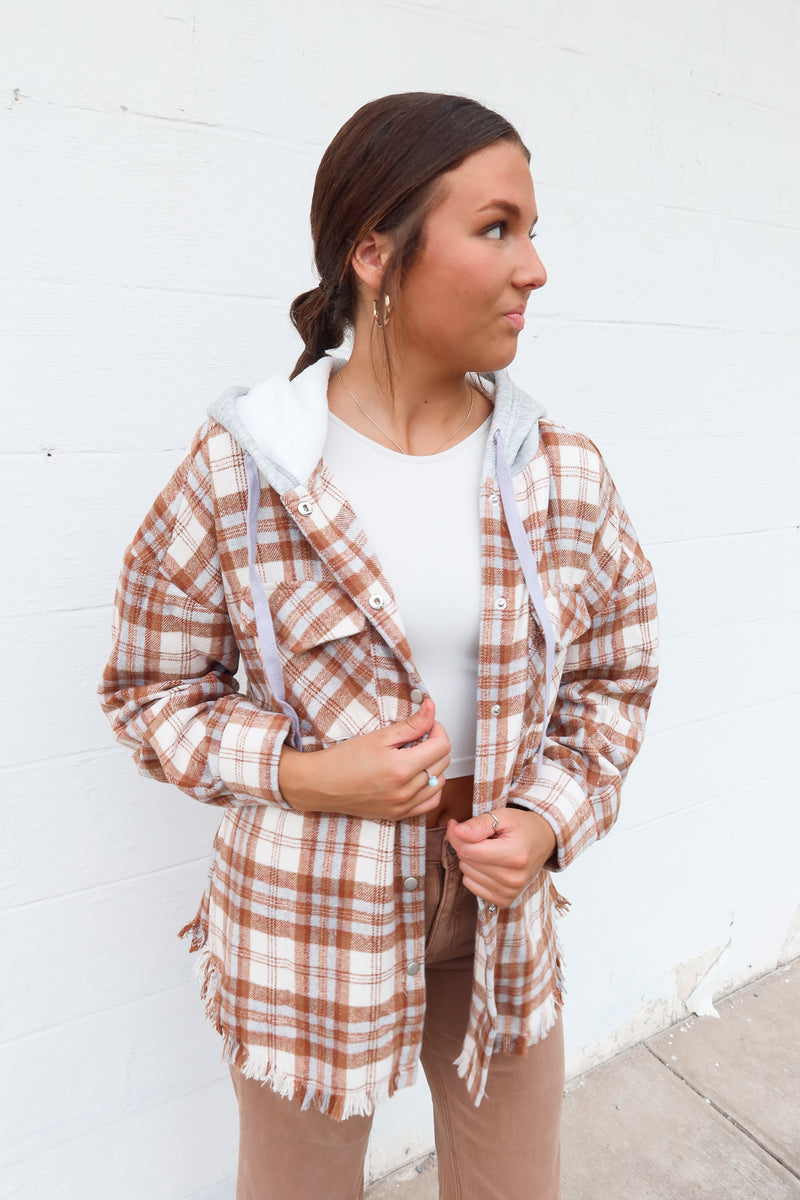 PLAID SHACKET | CAMEL