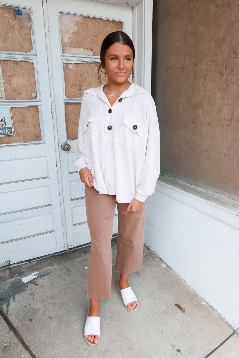 OVERSIZED HENLEY TOP | CREAM