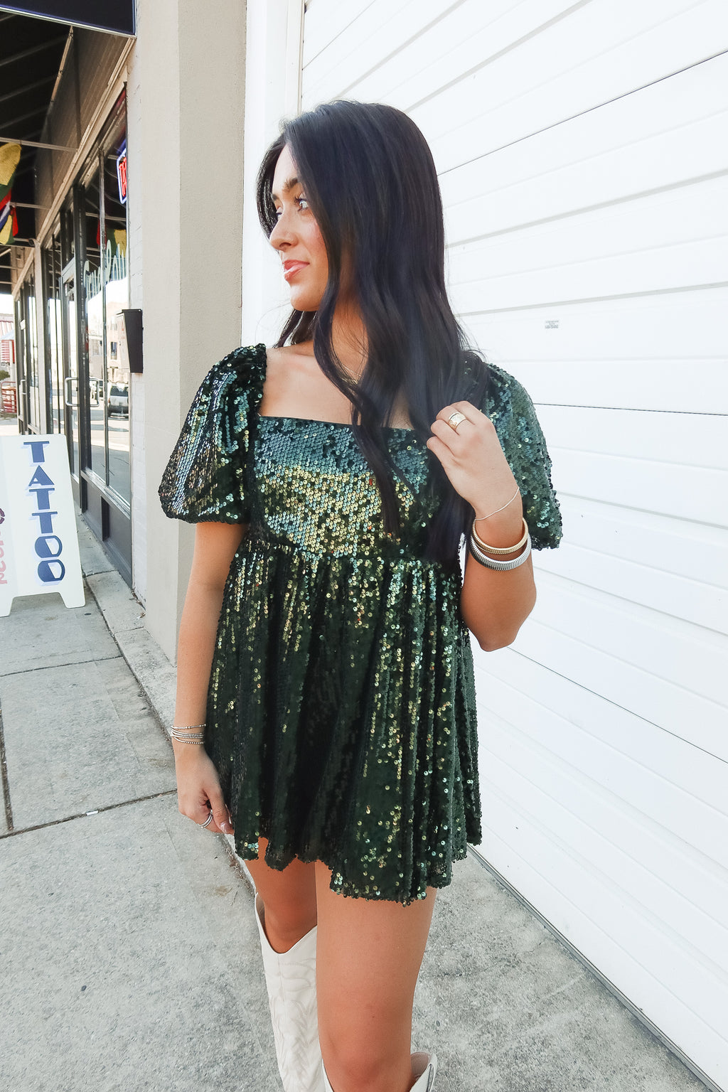 SPARKLE BABYDOLL ROMPER | GREEN