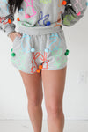 SCATTERED MULTI BUNNY GREY SHORTS | QUEEN OF SPARKLES