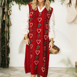 Red 3D Holly & Candy Cane Midi Dress W Polka Dot Under Shirt | Queen Of Sparkles