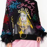 Black New Years Queen Firework Feather Sleeve Sweater | Queen Of Sparkles