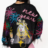 Black New Years Queen Firework Feather Sleeve Sweater | Queen Of Sparkles