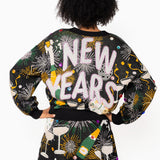 Black 'New Years' Icon Button Up Cardigan | Queen Of Sparkles