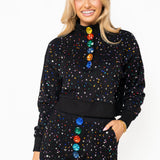 Black Multi Rhinestone Jewel Henley Short | Queen Of Sparkles