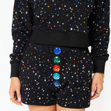 Black Multi Rhinestone Jewel Henley Short | Queen Of Sparkles