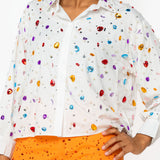 White Jewel & Pearl Cotton Button Up Top | Queen Of Sparkles