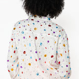 White Jewel & Pearl Cotton Button Up Top | Queen Of Sparkles
