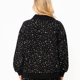 Black Scattered Rhinestone Zip Up Mock Neck Sweatshirt | Queen Of Sparkles