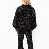 Black Scattered Rhinestone Zip Up Mock Neck Sweatshirt | Queen Of Sparkles