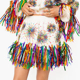 White Multi Firework Fringe Skirt | Queen Of Sparkles